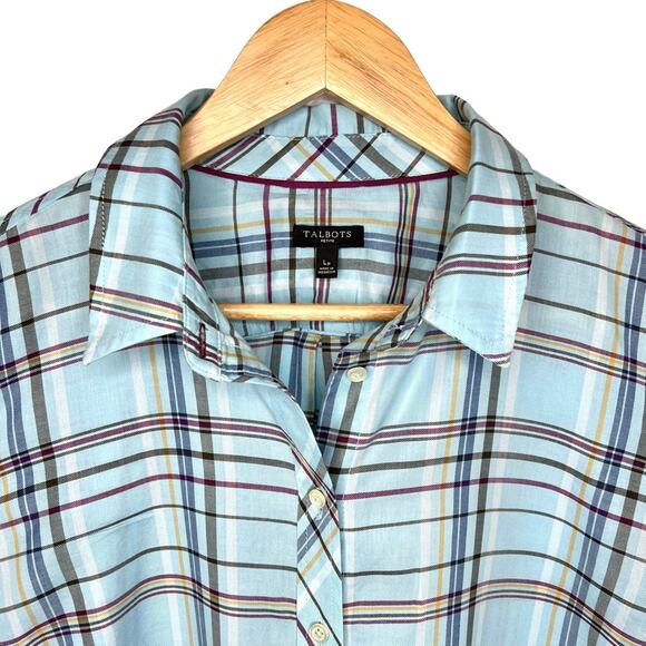Talbots Womens Long Sleeve Plaid Cotton Button Down Shirt Size PL Blue Multi - Picture 3 of 9